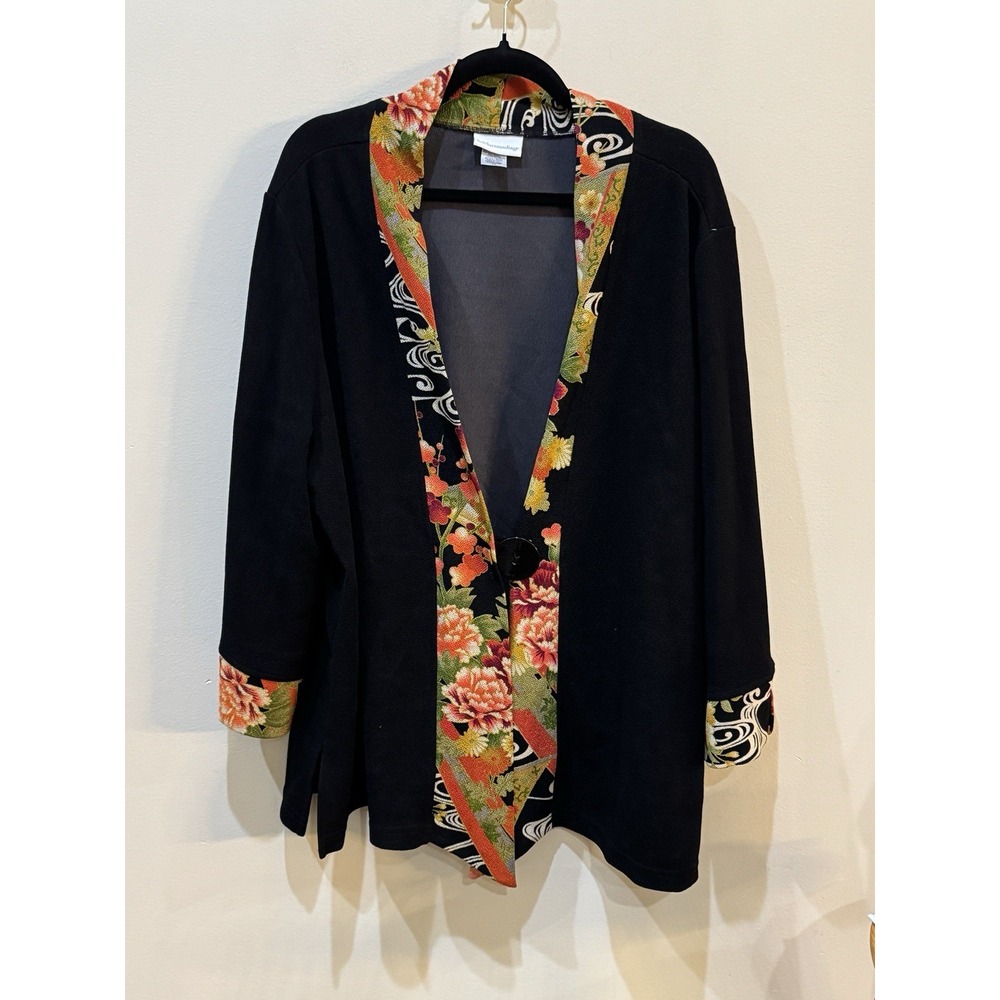 Soft Surroundings Black & Floral Asian Print Kimono Jacket Size 2X - Picture 3 of 11